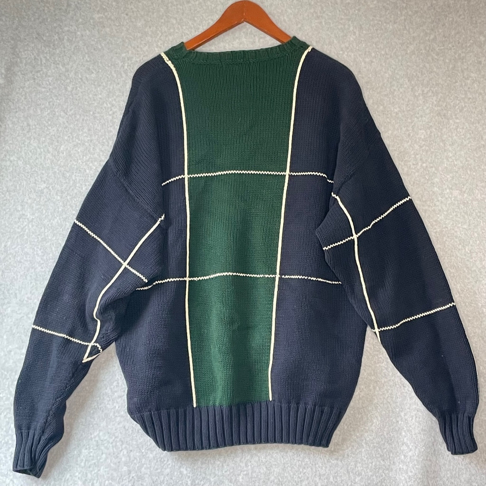Vintage Y2K Nautica Handknit Map Sweater XXL Green Navy - Picture 5 of 8